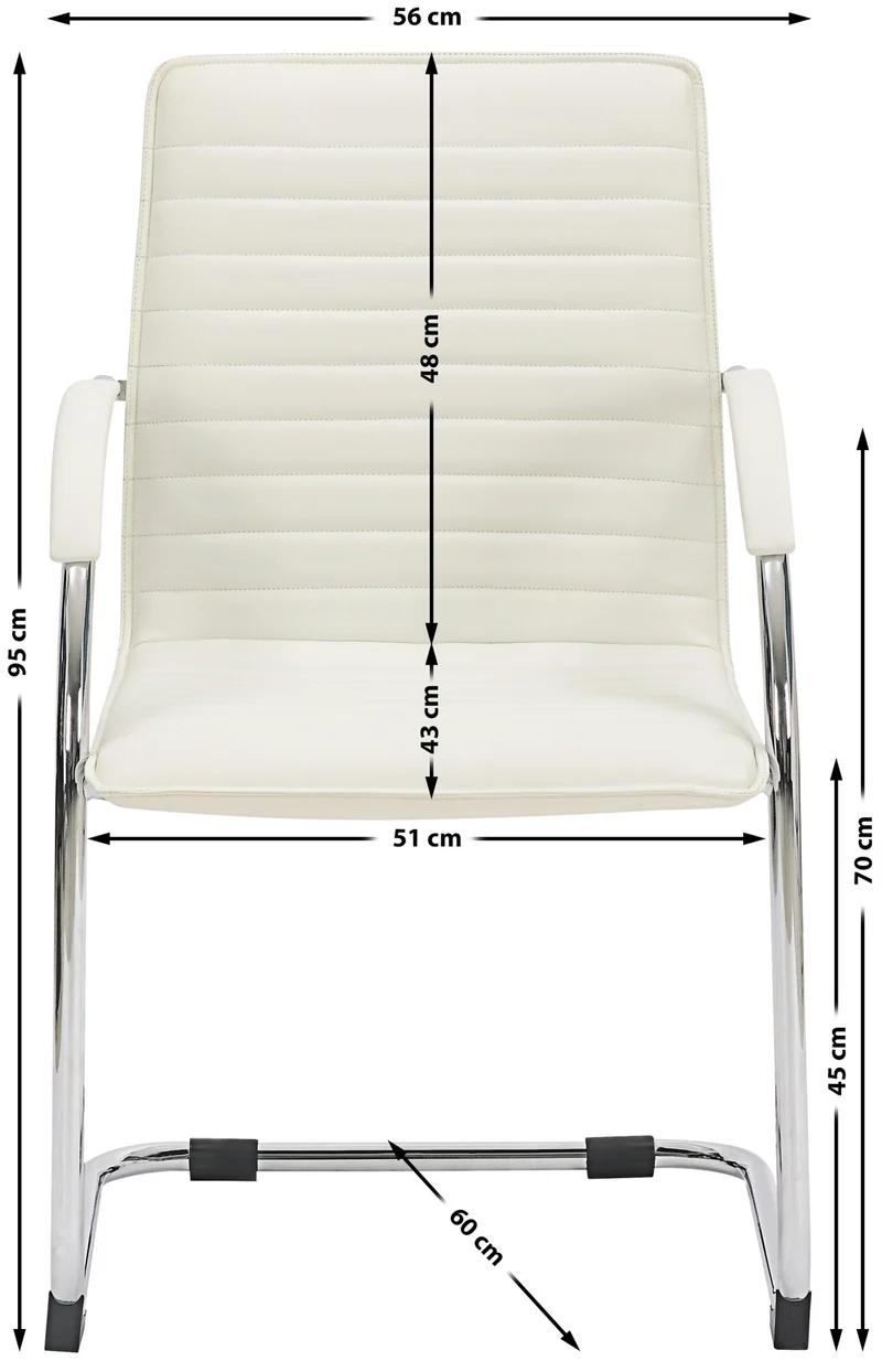 Set de 2 chaises visiteurs accoudoirs en PVC blanc piétement luge en métal chromé 10_0003121