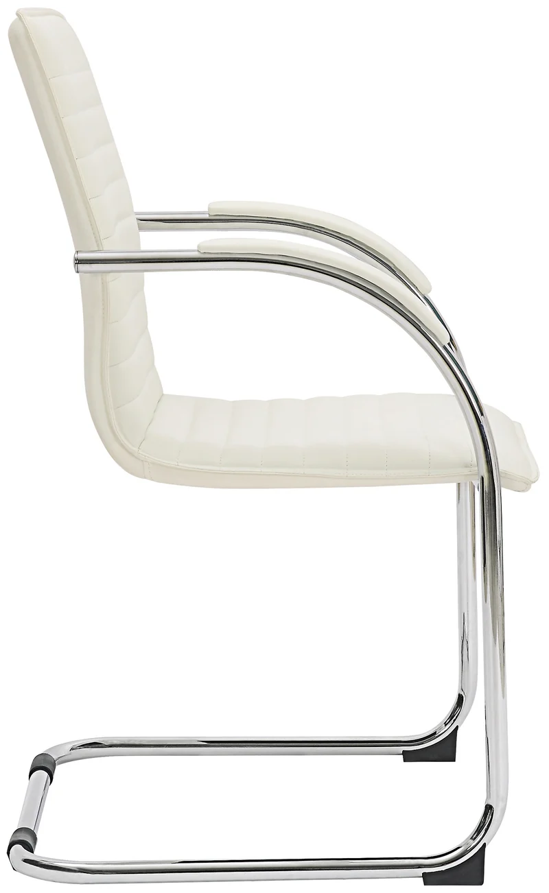 Chaise visiteur fauteuil de bureau avec accoudoirs assise en PVC blanc piètement luge métallique 10_0003419