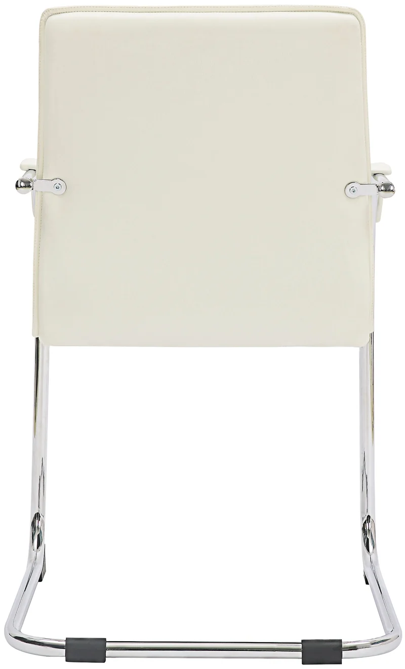 Chaise visiteur fauteuil de bureau avec accoudoirs assise en PVC blanc piètement luge métallique 10_0003419
