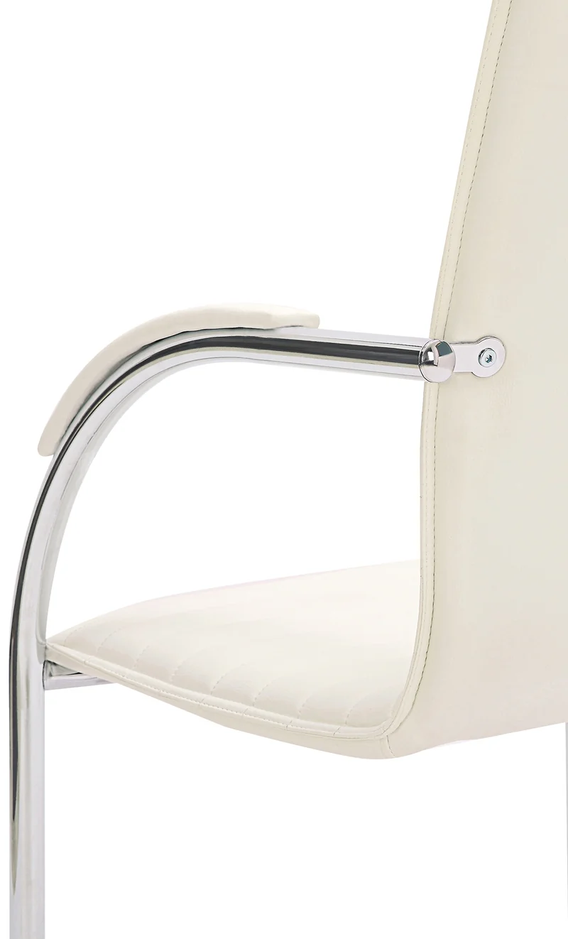 Chaise visiteur fauteuil de bureau avec accoudoirs assise en PVC blanc piètement luge métallique 10_0003419