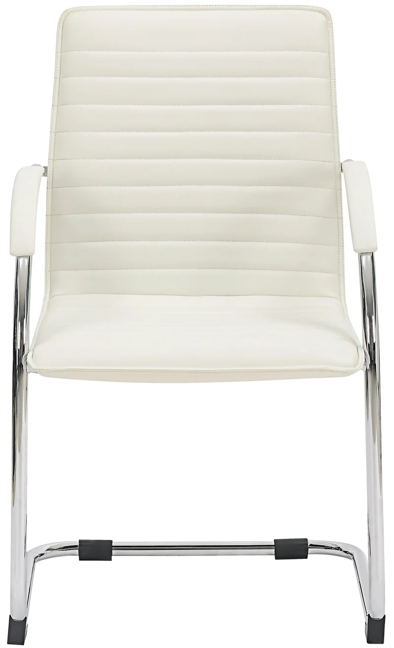 Chaise visiteur fauteuil de bureau avec accoudoirs assise en PVC blanc piètement luge métallique 10_0003419