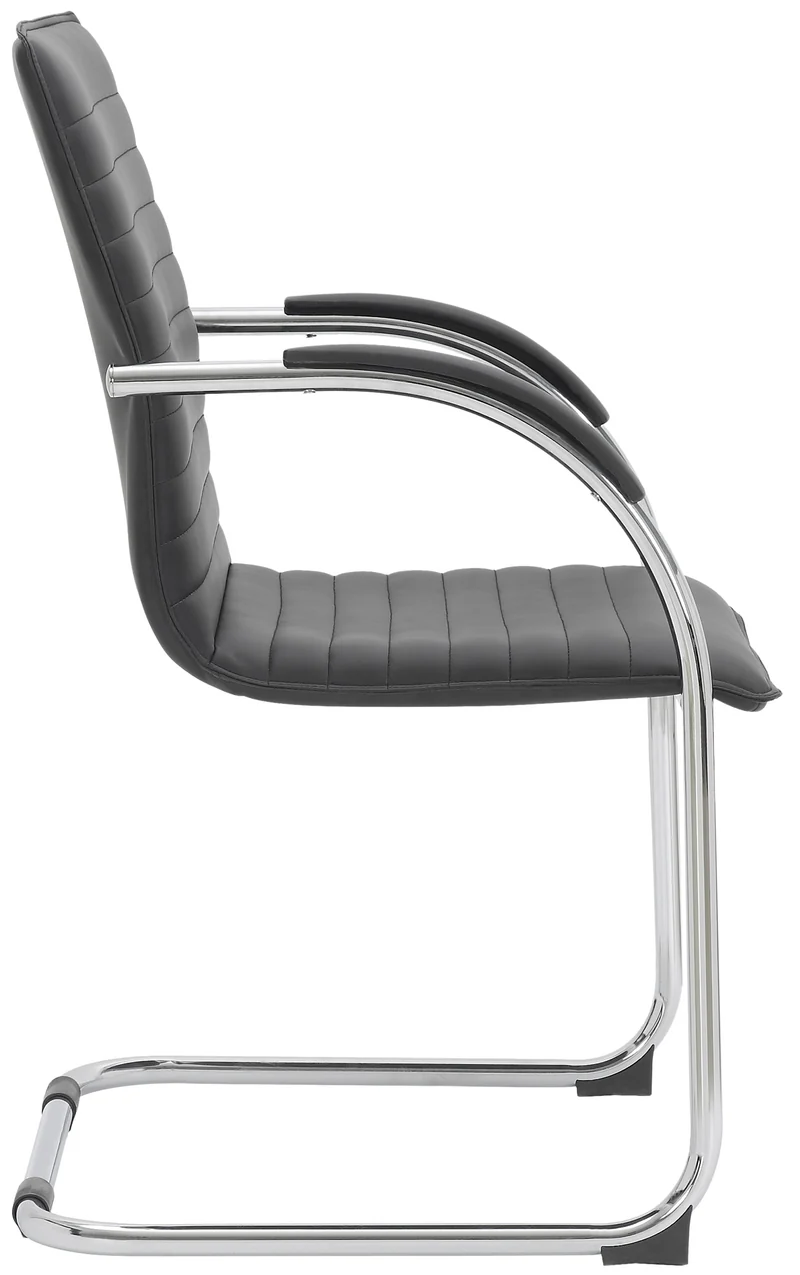 Chaise visiteur fauteuil de bureau avec accoudoirs assise en PVC noir piètement luge métallique 10_0003420