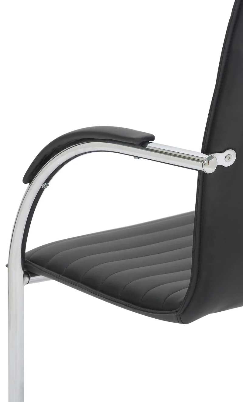 Chaise visiteur fauteuil de bureau avec accoudoirs assise en PVC noir piètement luge métallique 10_0003420