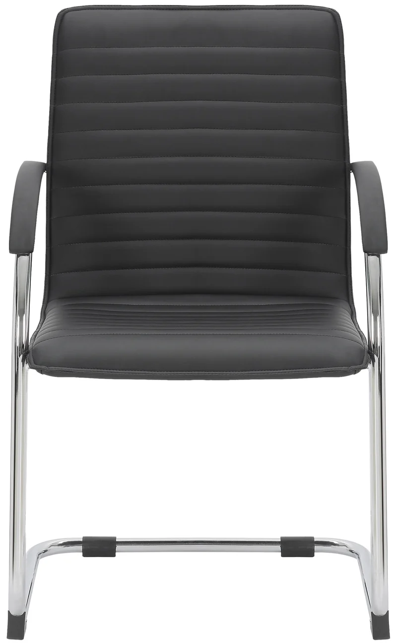 Chaise visiteur fauteuil de bureau avec accoudoirs assise en PVC noir piètement luge métallique 10_0003420