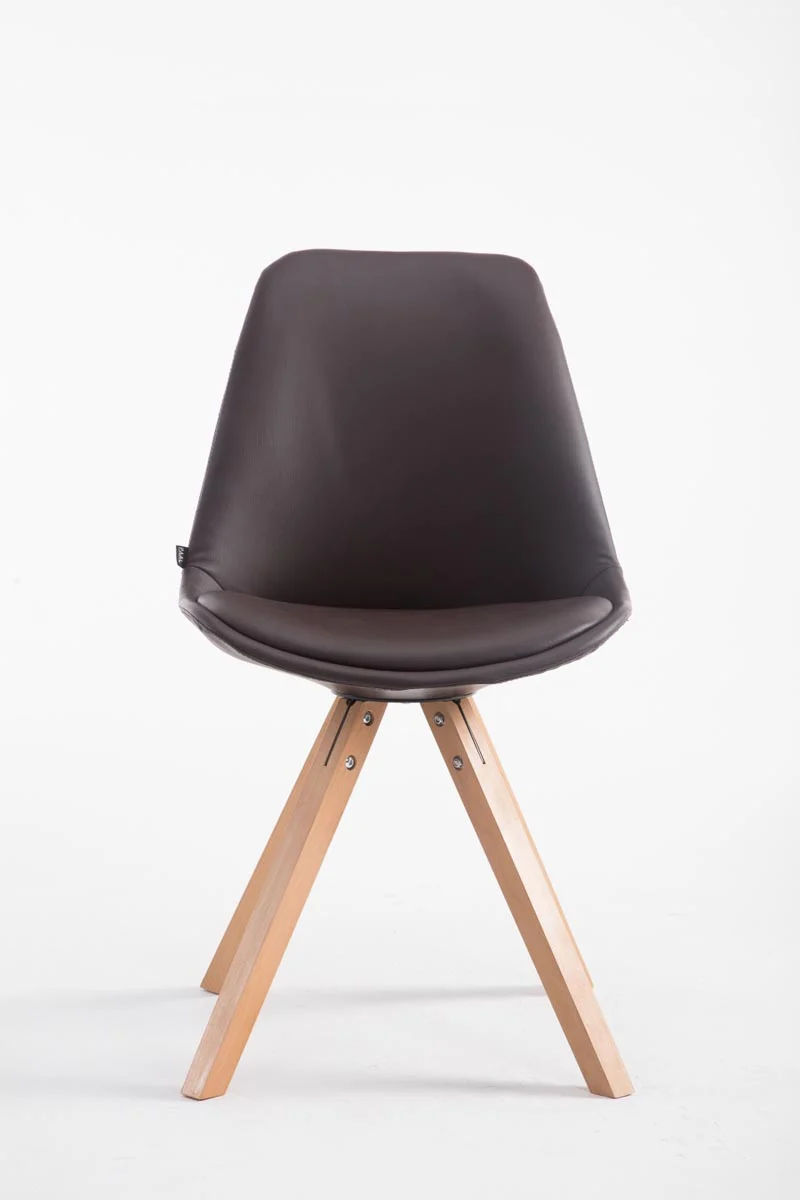 Chaise de cuisine salle à manger scandinave assise en PVC marron 4 pieds en bois forme carré clair 10_0003406
