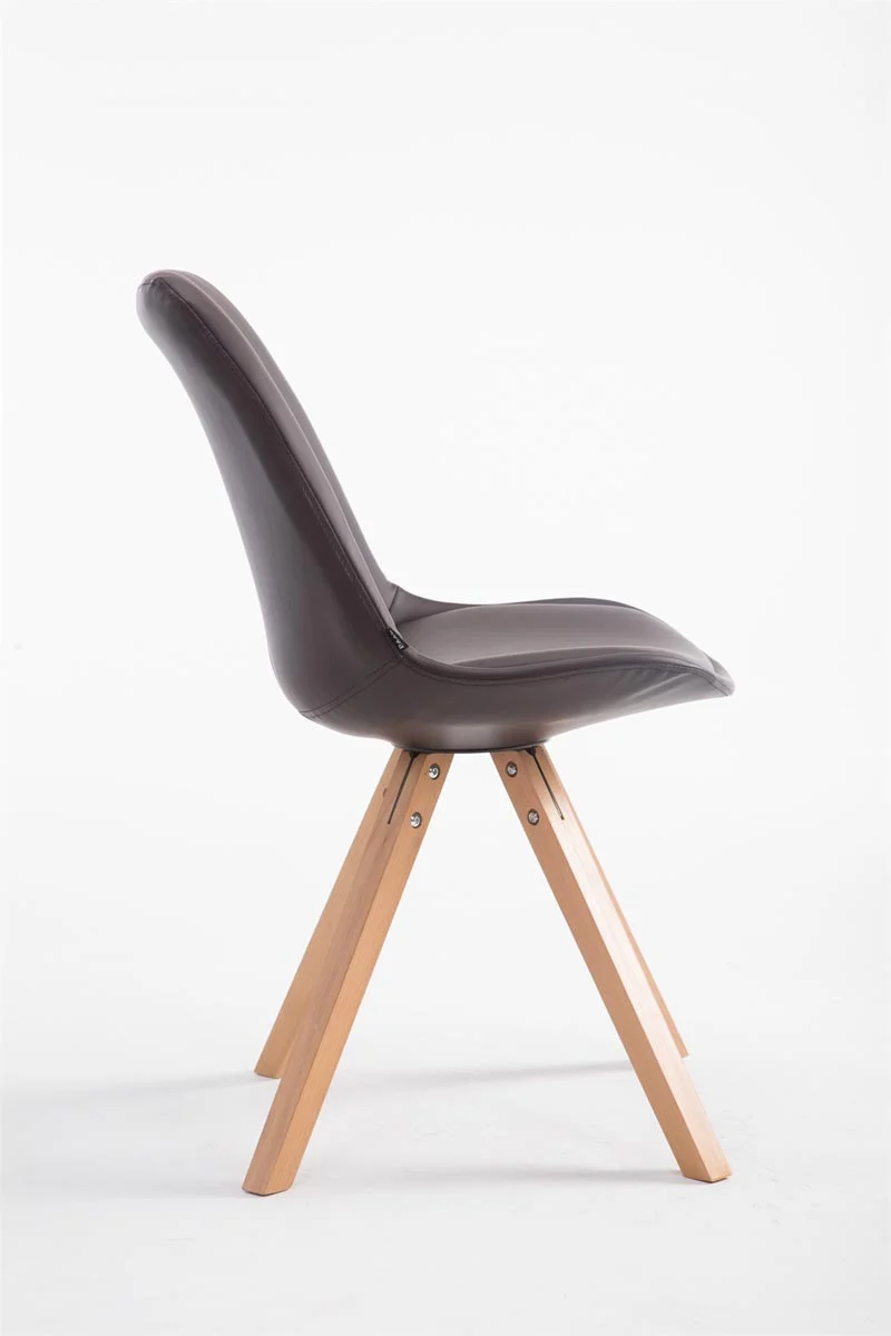 Chaise de cuisine salle à manger scandinave assise en PVC marron 4 pieds en bois forme carré clair 10_0003406