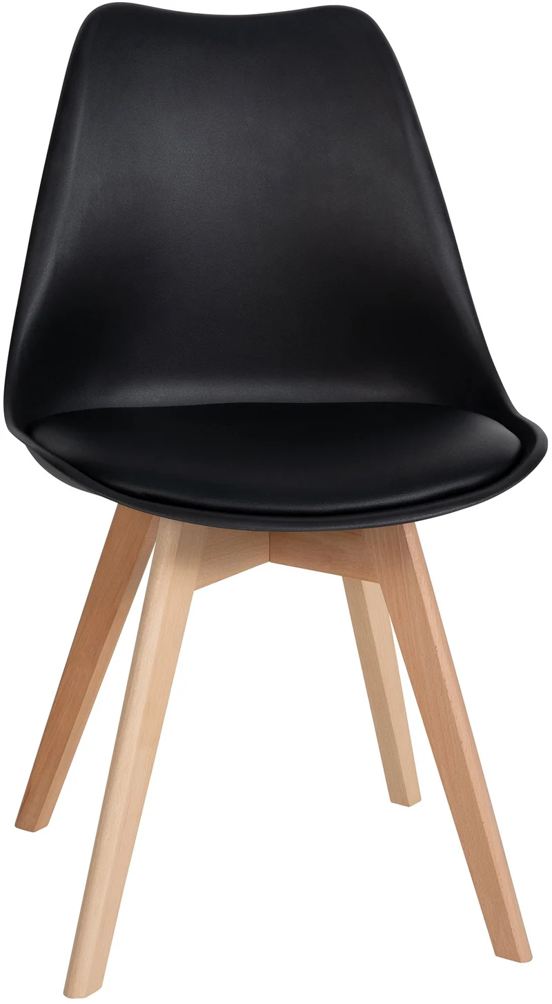 Lot de 6 chaises de salle à manger cuisine en plastique et PVC noir châssis en bois 10_0003221