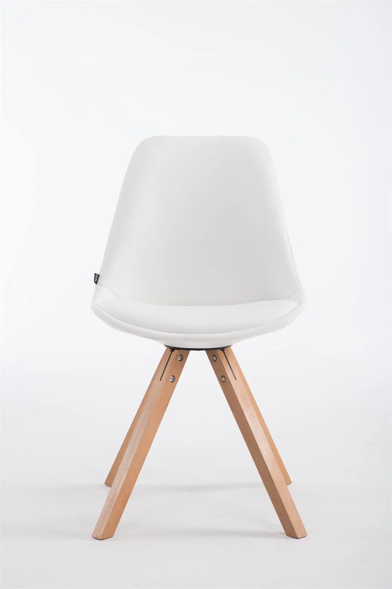 Chaise de cuisine salle à manger scandinave assise en PVC blanc 4 pieds en bois forme carré clair 10_0003410