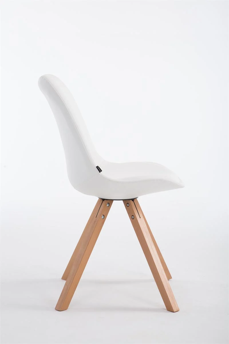 Chaise de cuisine salle à manger scandinave assise en PVC blanc 4 pieds en bois forme carré clair 10_0003410