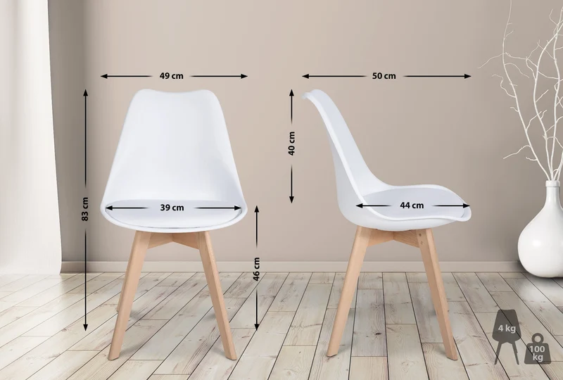 Lot de 6 chaises de salle à manger cuisine en plastique et PVC blanc châssis en bois 10_0003220