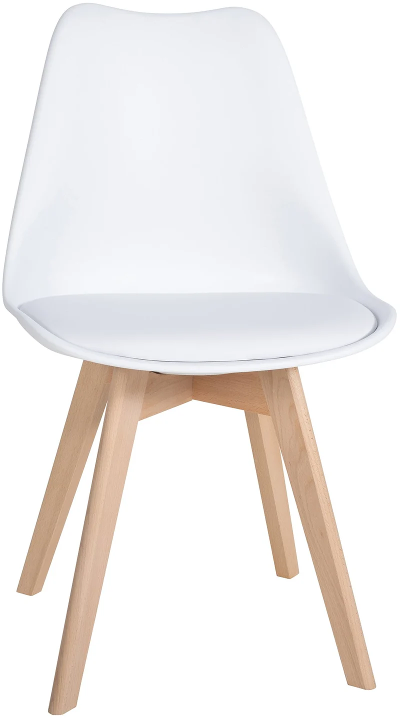 Lot de 6 chaises de salle à manger cuisine en plastique et PVC blanc châssis en bois 10_0003220