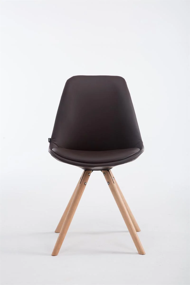 Chaise de cuisine salle à manger scandinave assise en PVC marron 4 pieds en bois forme rond clair 10_0003404