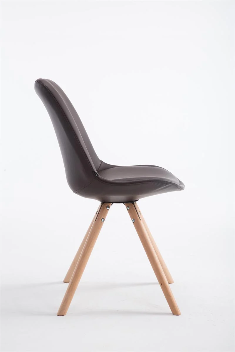 Chaise de cuisine salle à manger scandinave assise en PVC marron 4 pieds en bois forme rond clair 10_0003404