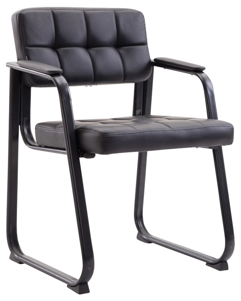Lot de 2 chaises de bureau visiteur avec accoudoirs assise en PVC noir cadre métal noir 10_0003111