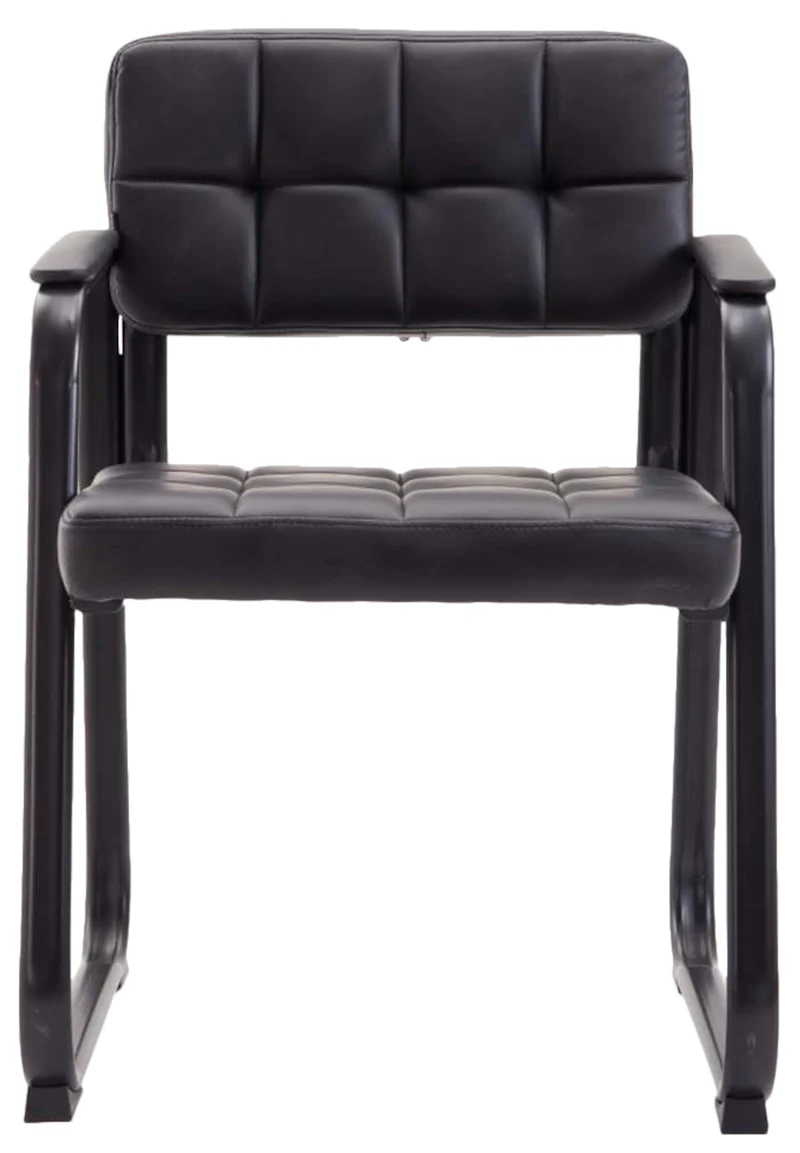 Lot de 2 chaises de bureau visiteur avec accoudoirs assise en PVC noir cadre métal noir 10_0003111