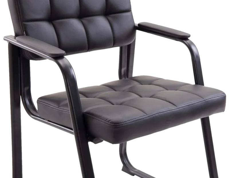 Lot de 2 chaises de bureau visiteur avec accoudoirs assise en PVC noir cadre métal noir 10_0003111