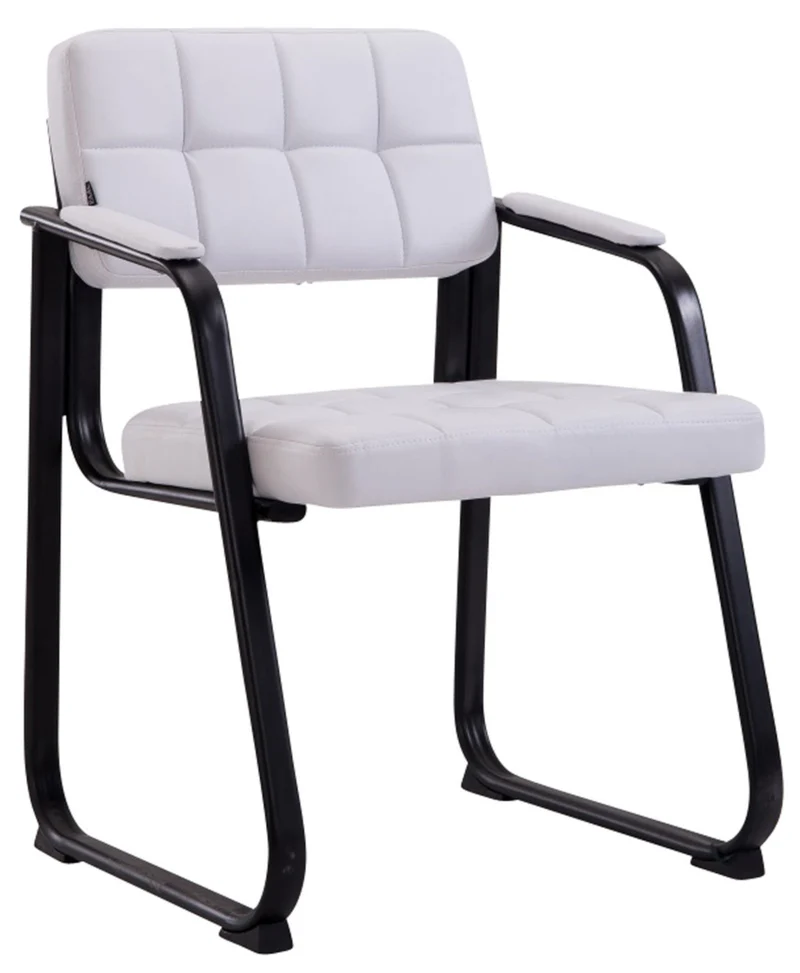 Lot de 2 chaises de bureau visiteur avec accoudoirs assise en PVC blanc cadre métal noir 10_0003112