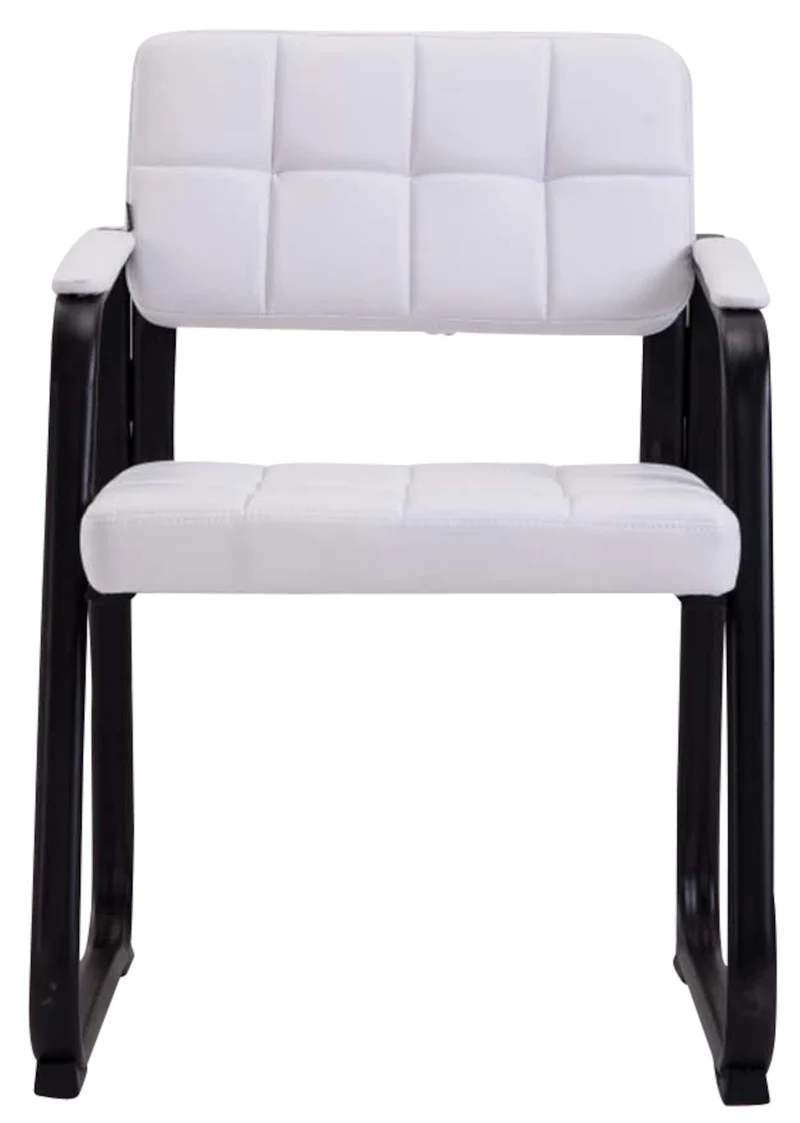 Lot de 2 chaises de bureau visiteur avec accoudoirs assise en PVC blanc cadre métal noir 10_0003112