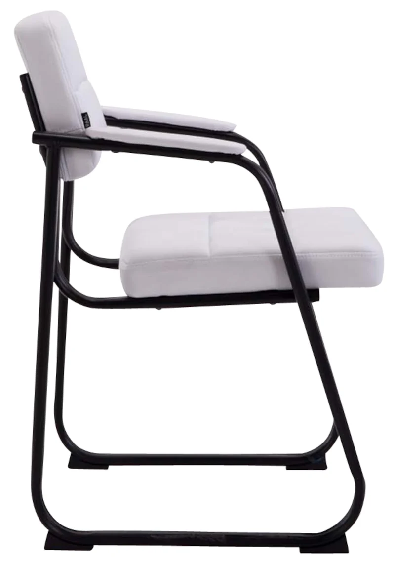 Lot de 2 chaises de bureau visiteur avec accoudoirs assise en PVC blanc cadre métal noir 10_0003112
