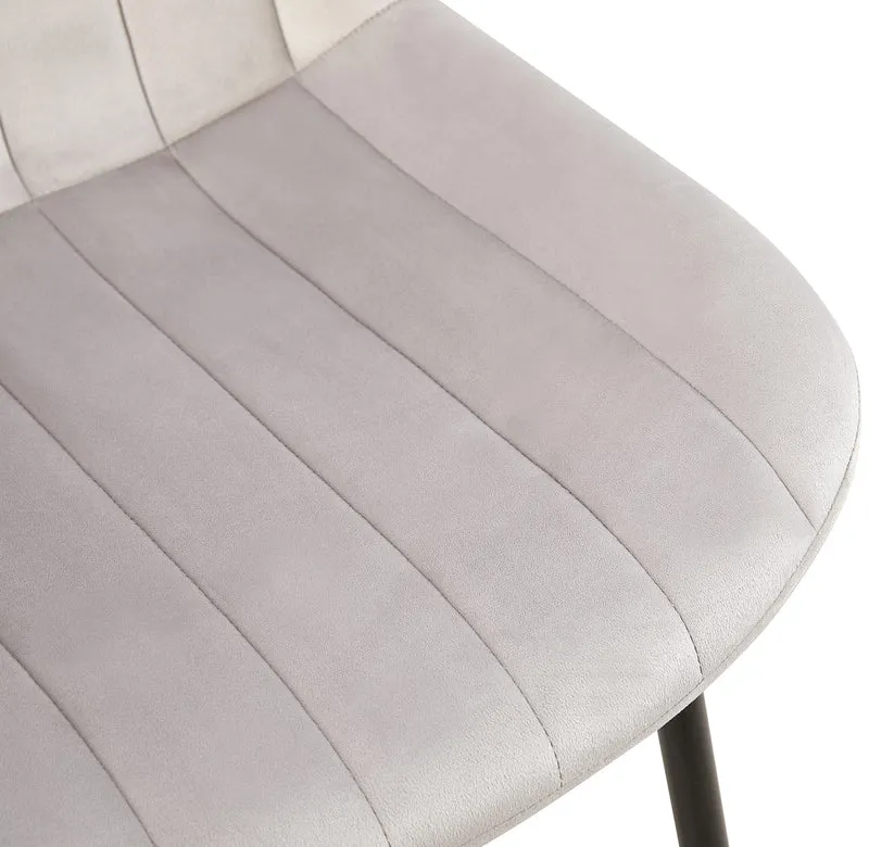 Chaise de salle à manger x1 en velours gris clair avec coutures verticales piètement en métal noir 10_0002333