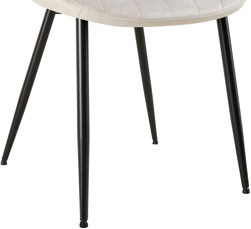 Chaise de salle à manger x1 en velours gris clair avec coutures verticales piètement en métal noir 10_0002333