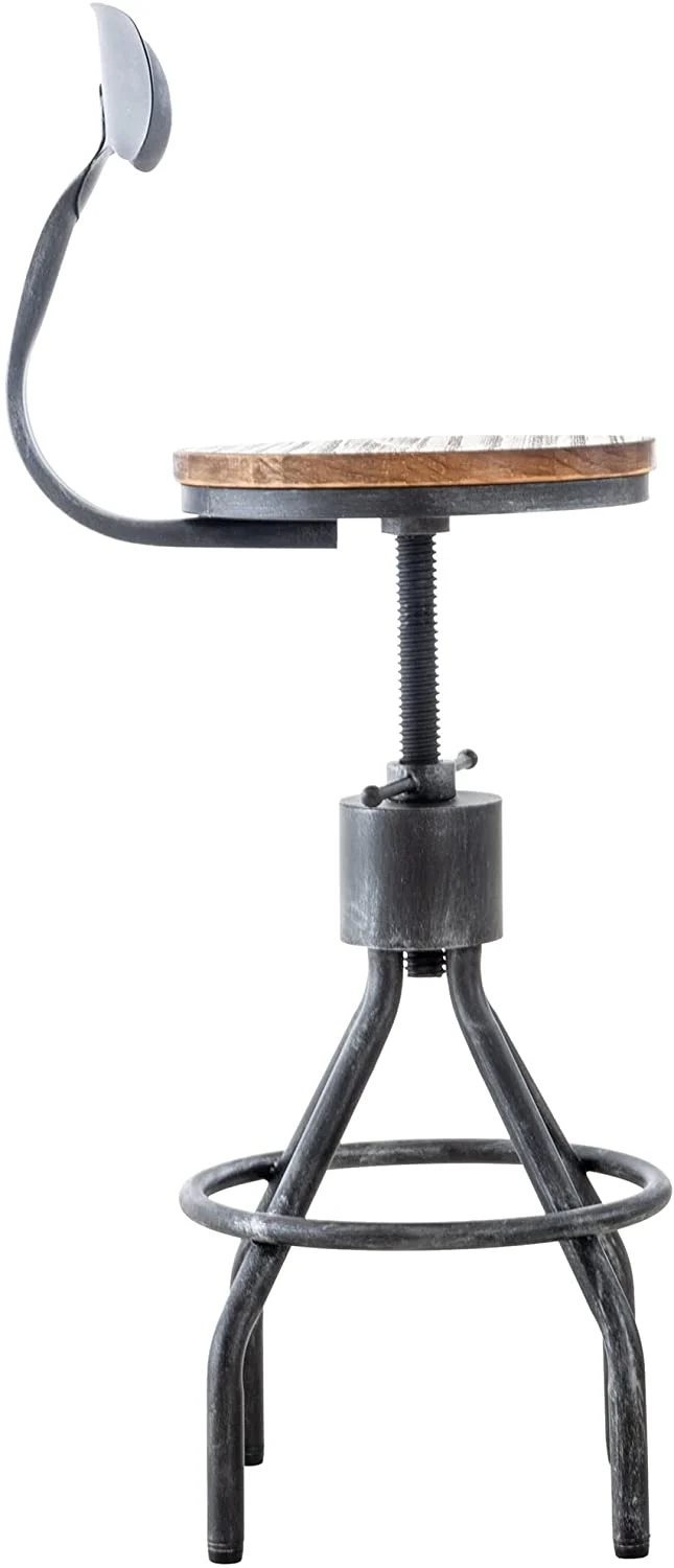 Tabouret de bar chaise haute de comptoir x1 avec dossier design industriel vintage métal gris et bois TDB10319