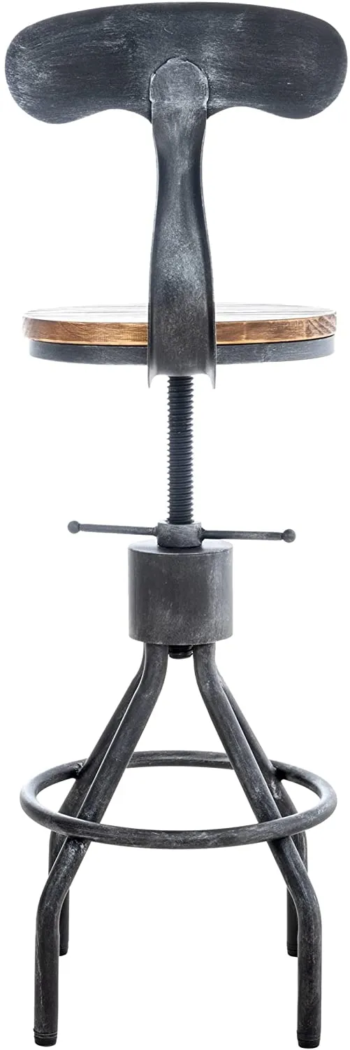 Tabouret de bar chaise haute de comptoir x1 avec dossier design industriel vintage métal gris et bois TDB10319