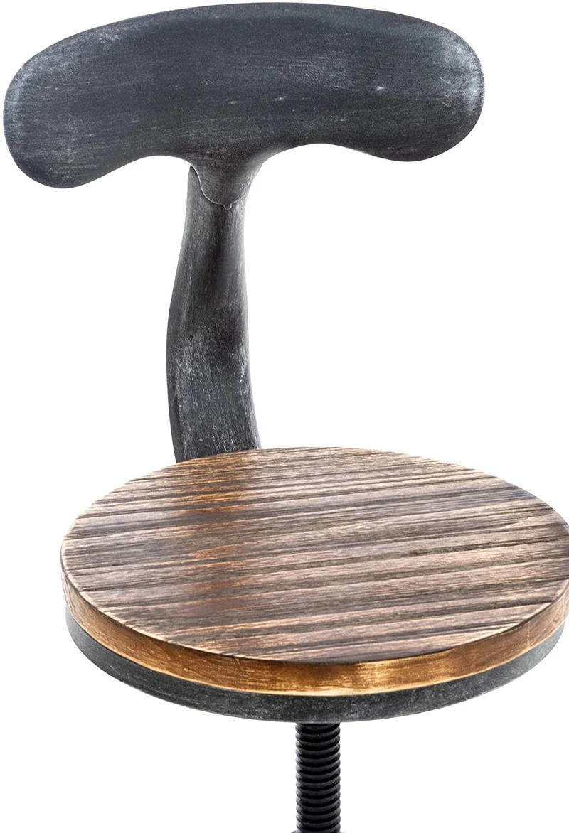 Tabouret de bar chaise haute de comptoir x1 avec dossier design industriel vintage métal gris et bois TDB10319