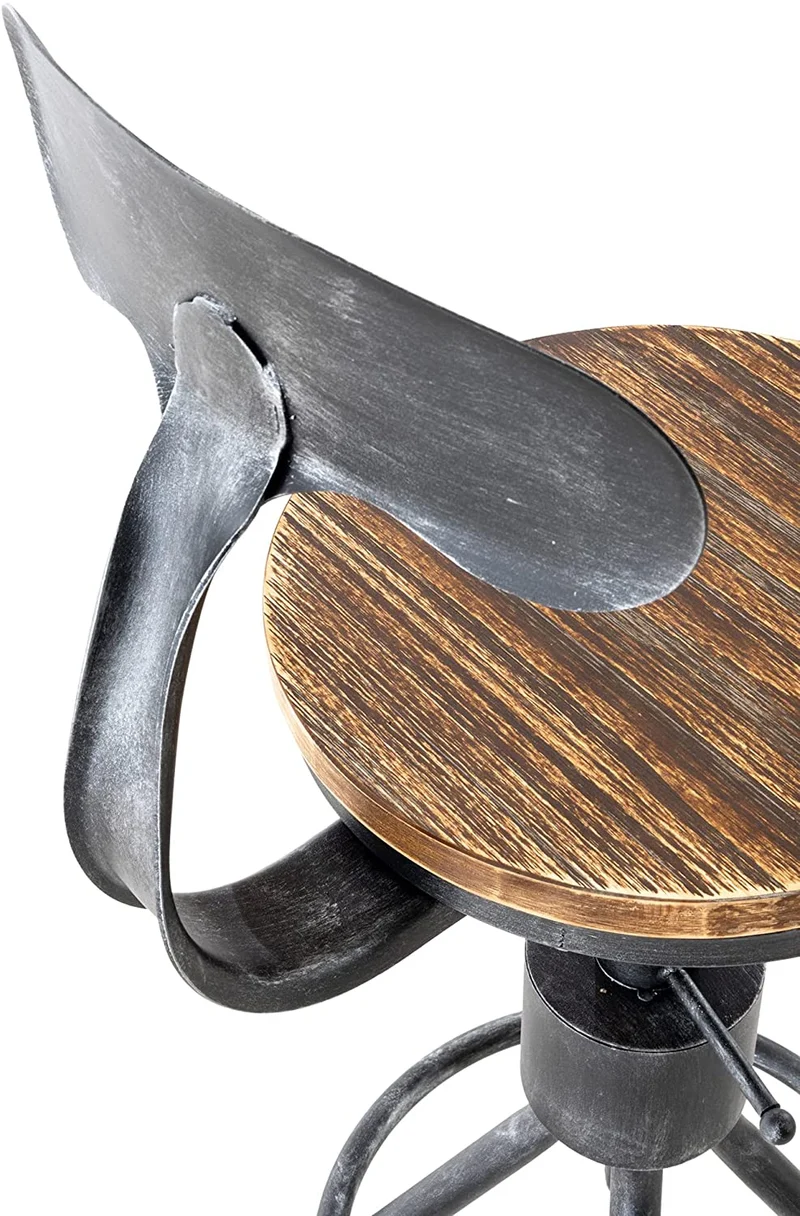 Tabouret de bar chaise haute de comptoir x1 avec dossier design industriel vintage métal gris et bois TDB10319