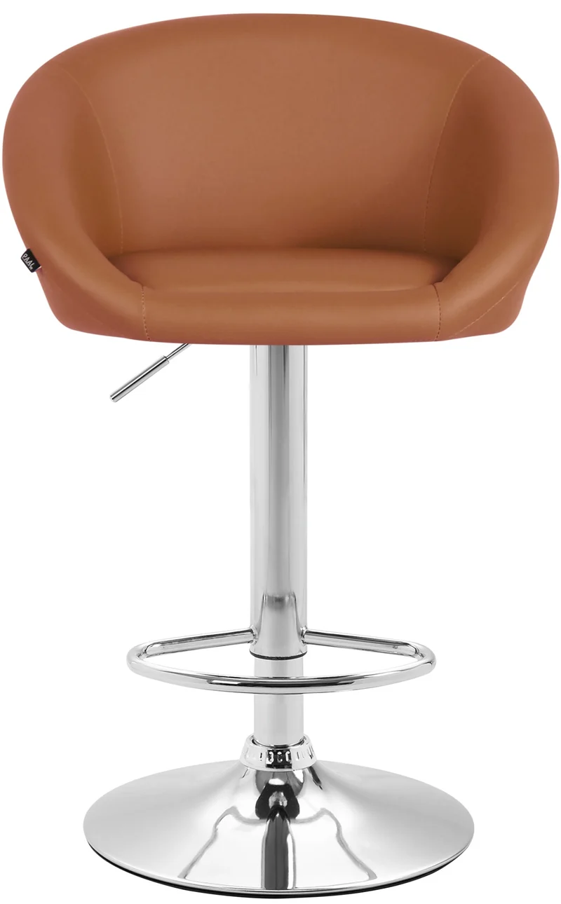 Tabouret de bar x1 réglable et pivotant dossier arrondi en PVC marron clair piètemet en métal chromé 10_0005208