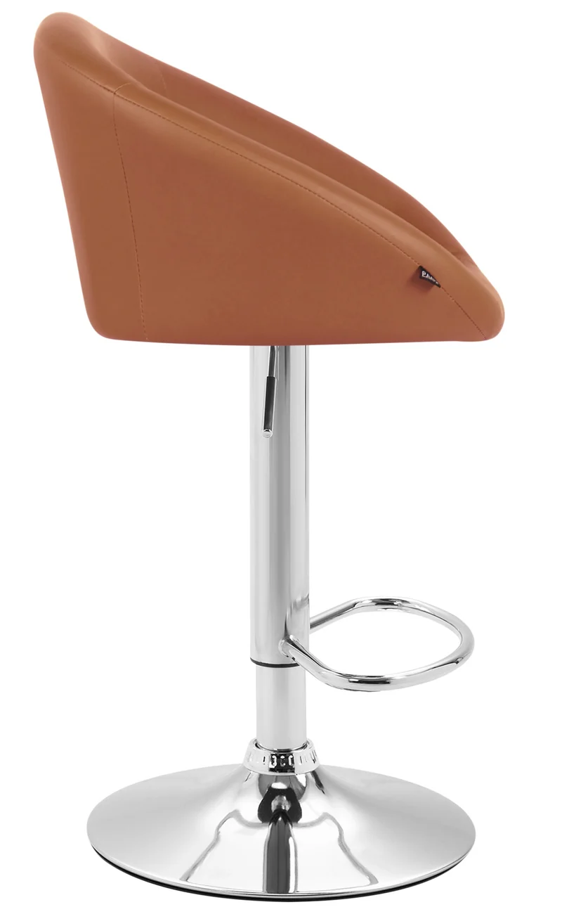 Tabouret de bar x1 réglable et pivotant dossier arrondi en PVC marron clair piètemet en métal chromé 10_0005208