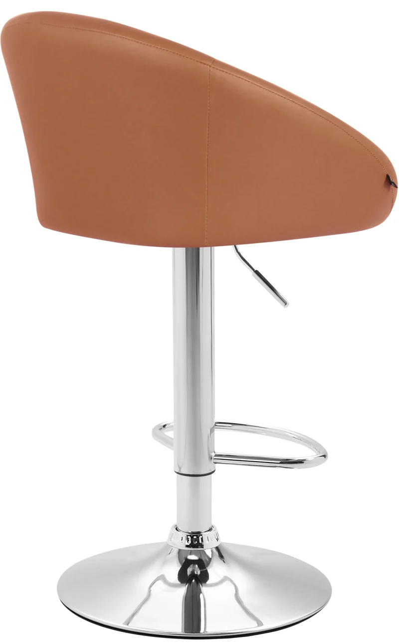 Tabouret de bar x1 réglable et pivotant dossier arrondi en PVC marron clair piètemet en métal chromé 10_0005208