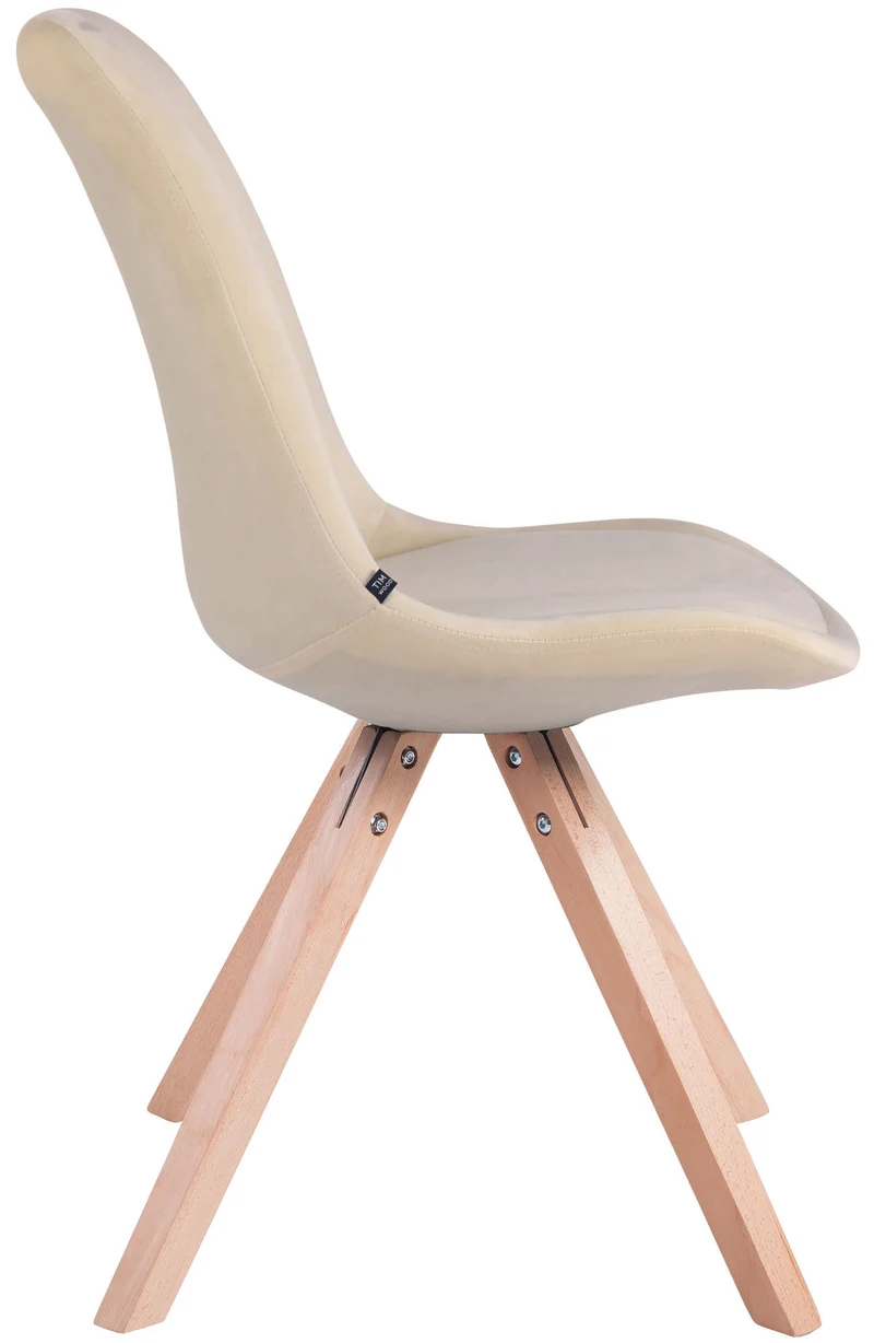 Chaise de salle à manger design scandinave en velours crème et pieds en bois clair forme carré 10_0003438