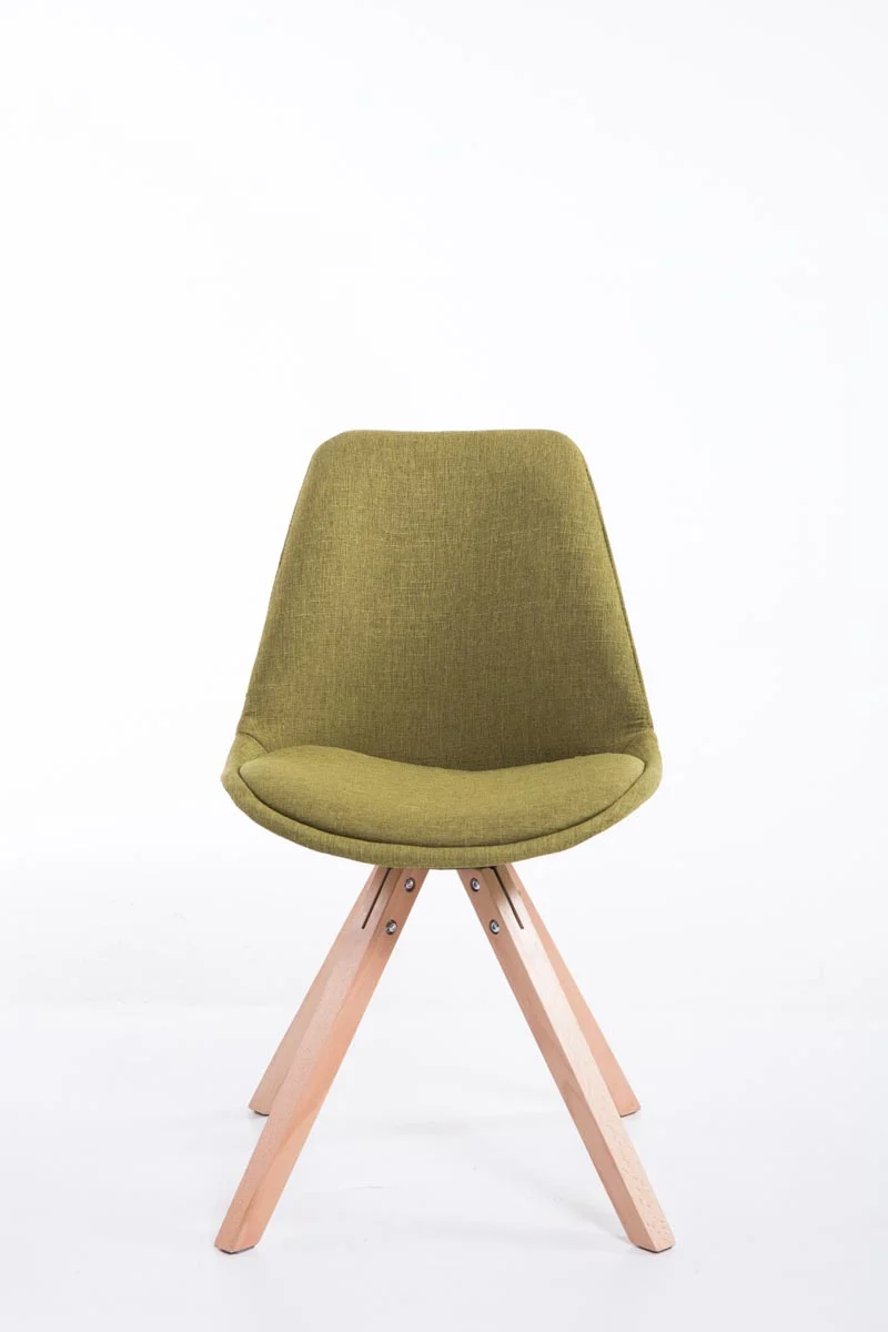 Chaise de salle à manger design scandinave en tissu vert et pieds en bois clair forme carré 10_0003460