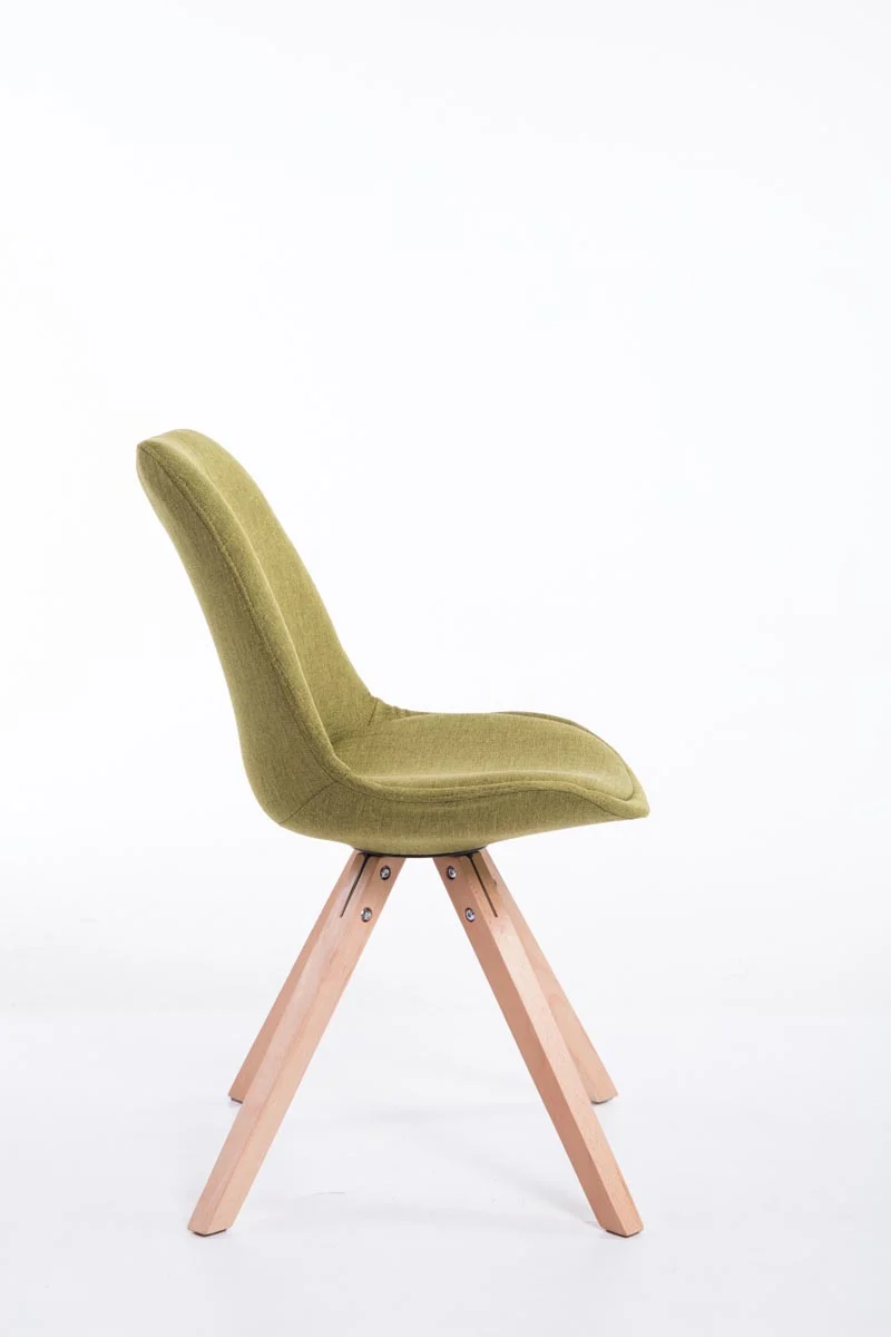 Chaise de salle à manger design scandinave en tissu vert et pieds en bois clair forme carré 10_0003460