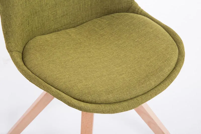 Chaise de salle à manger design scandinave en tissu vert et pieds en bois clair forme carré 10_0003460