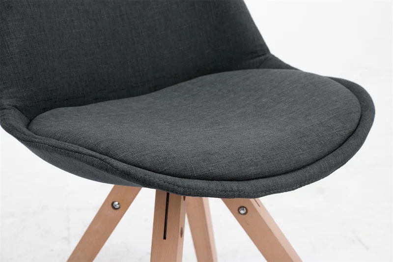 Chaise de salle à manger design scandinave en tissu gris foncé et pieds en bois clair forme rond 10_0003458