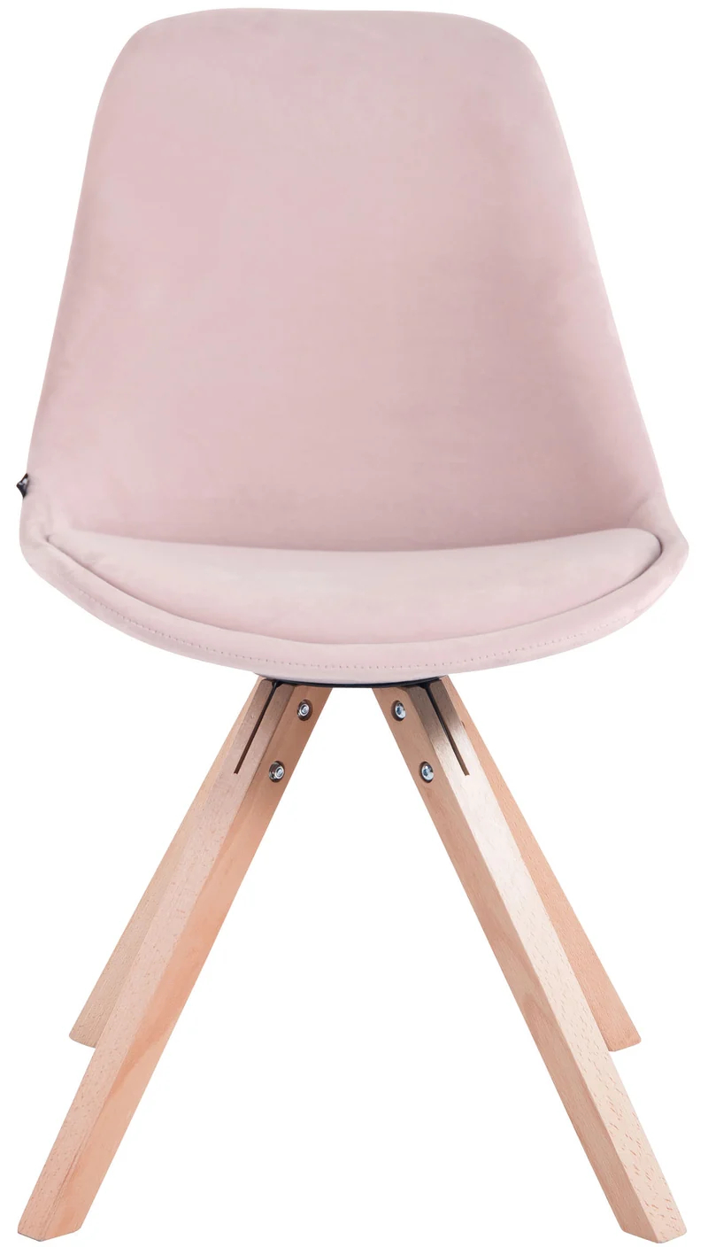 Chaise de salle à manger design scandinave en velours rose et pieds en bois clair forme carré 10_0003440