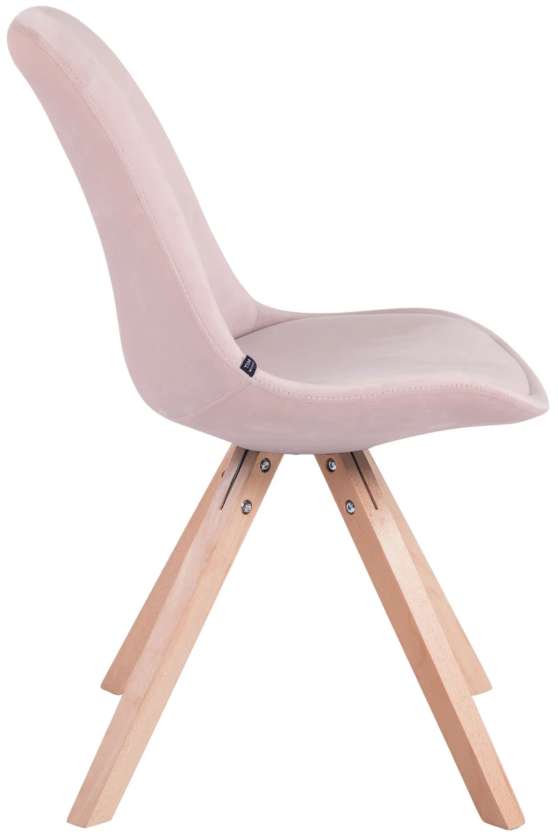 Chaise de salle à manger design scandinave en velours rose et pieds en bois clair forme carré 10_0003440