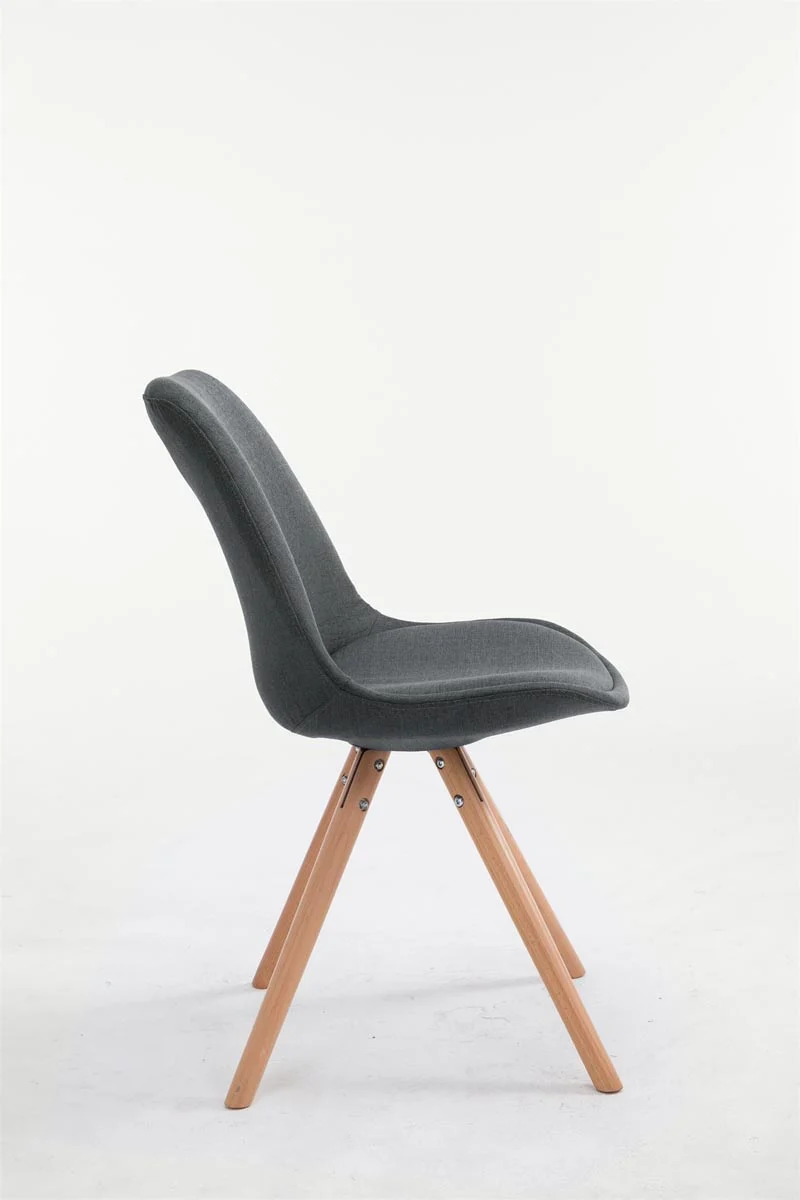 Chaise de salle à manger design scandinave en tissu gris foncé et pieds en bois clair forme rond 10_0003452