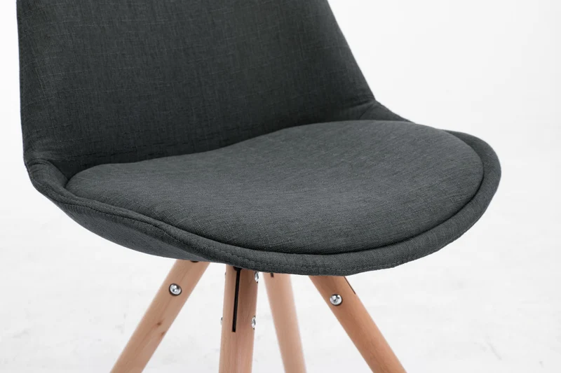Chaise de salle à manger design scandinave en tissu gris foncé et pieds en bois clair forme rond 10_0003452
