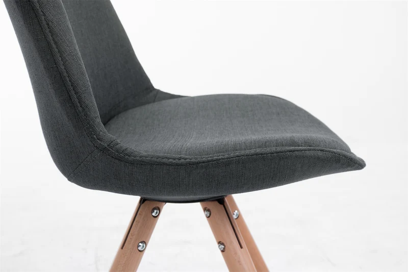 Chaise de salle à manger design scandinave en tissu gris foncé et pieds en bois clair forme rond 10_0003452