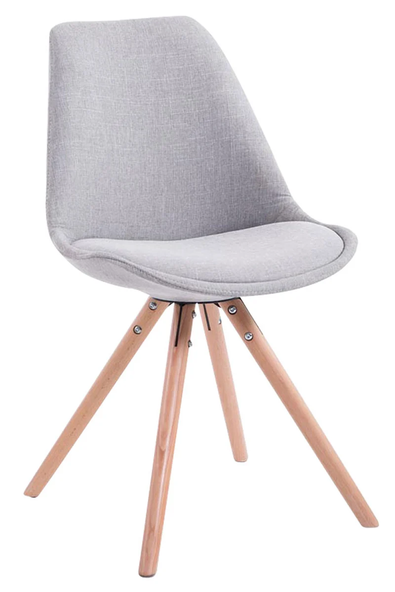Chaise de salle à manger design scandinave en tissu gris et pieds en bois clair forme rond 10_0003453