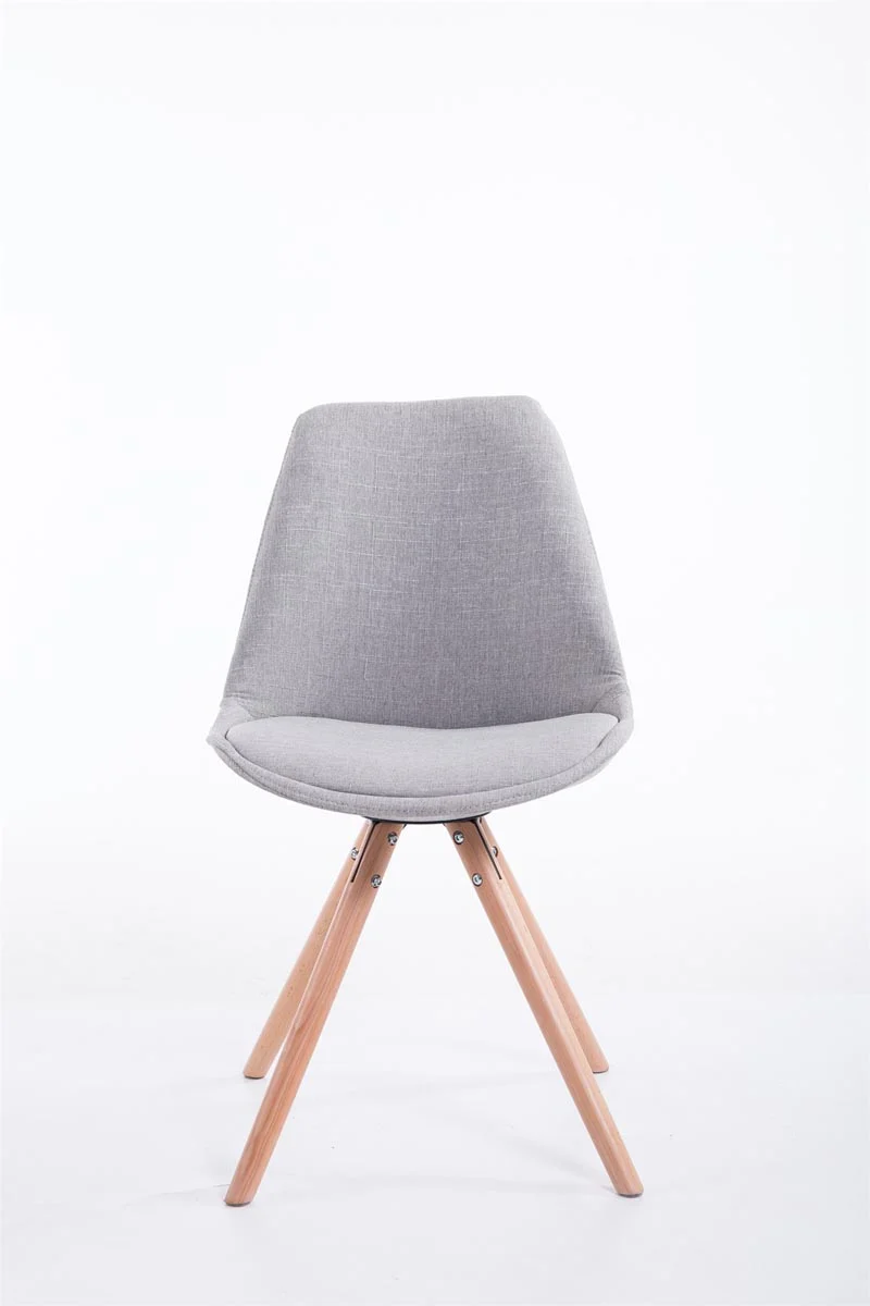 Chaise de salle à manger design scandinave en tissu gris et pieds en bois clair forme rond 10_0003453