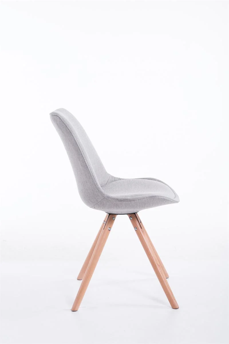 Chaise de salle à manger design scandinave en tissu gris et pieds en bois clair forme rond 10_0003453