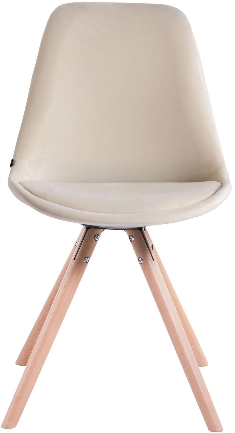 Chaise de salle à manger design scandinave en velours crème et pieds en bois clair forme rond 10_0003433