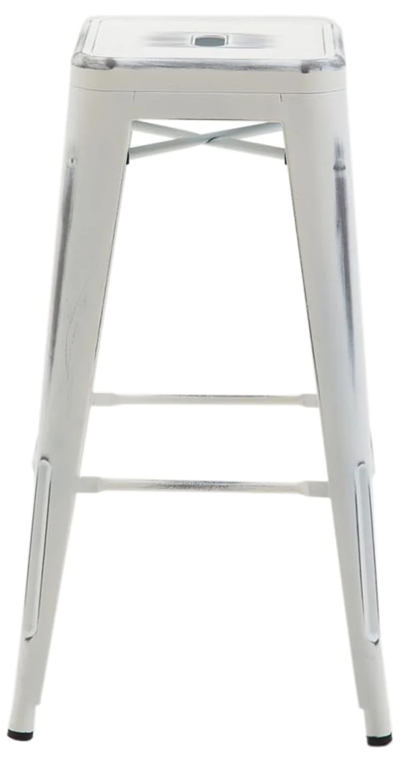 Tabouret de bar x1 avec repose-pieds design industriel en métal thermolaqué blanc vieilli 10_0005006