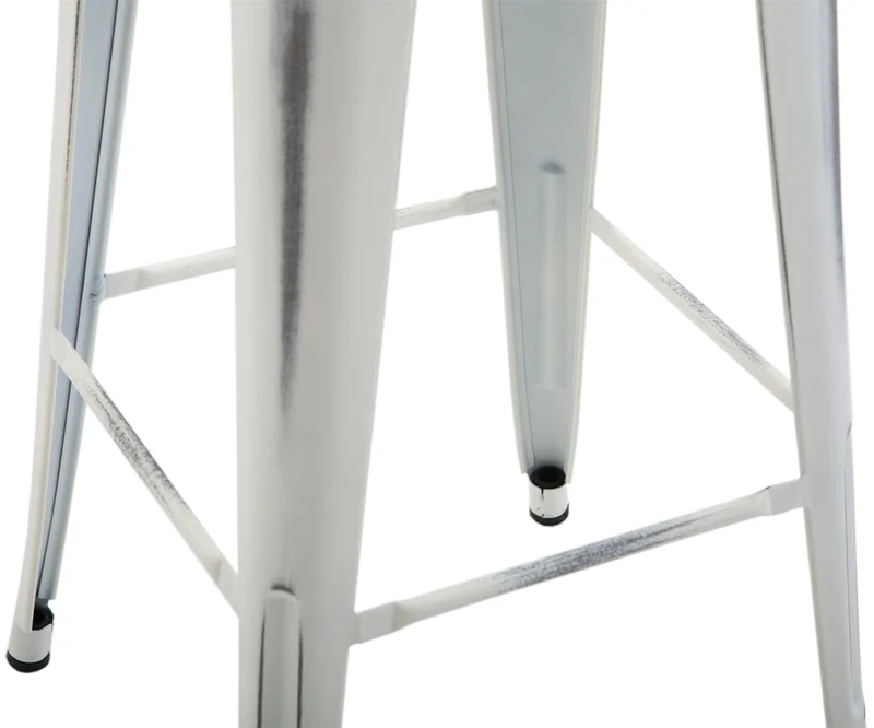 Tabouret de bar x1 avec repose-pieds design industriel en métal thermolaqué blanc vieilli 10_0005006