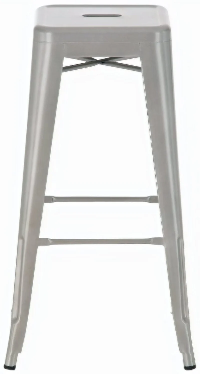 Tabouret de bar x1 avec repose-pieds design industriel en métal argenté 10_0005005