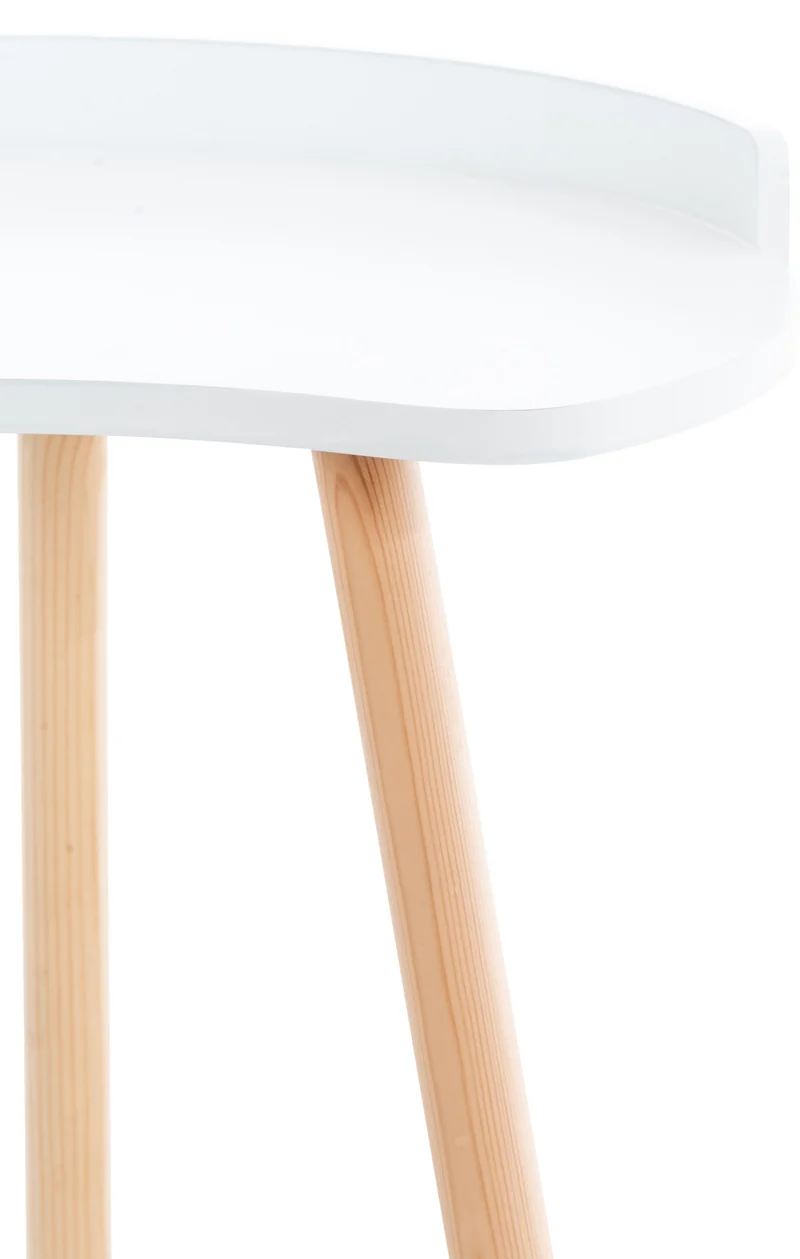 Table d'appoint design scandinave hauteur 54 cm en forme d'haricot en MDF blanc et pieds en bois 10_0005515